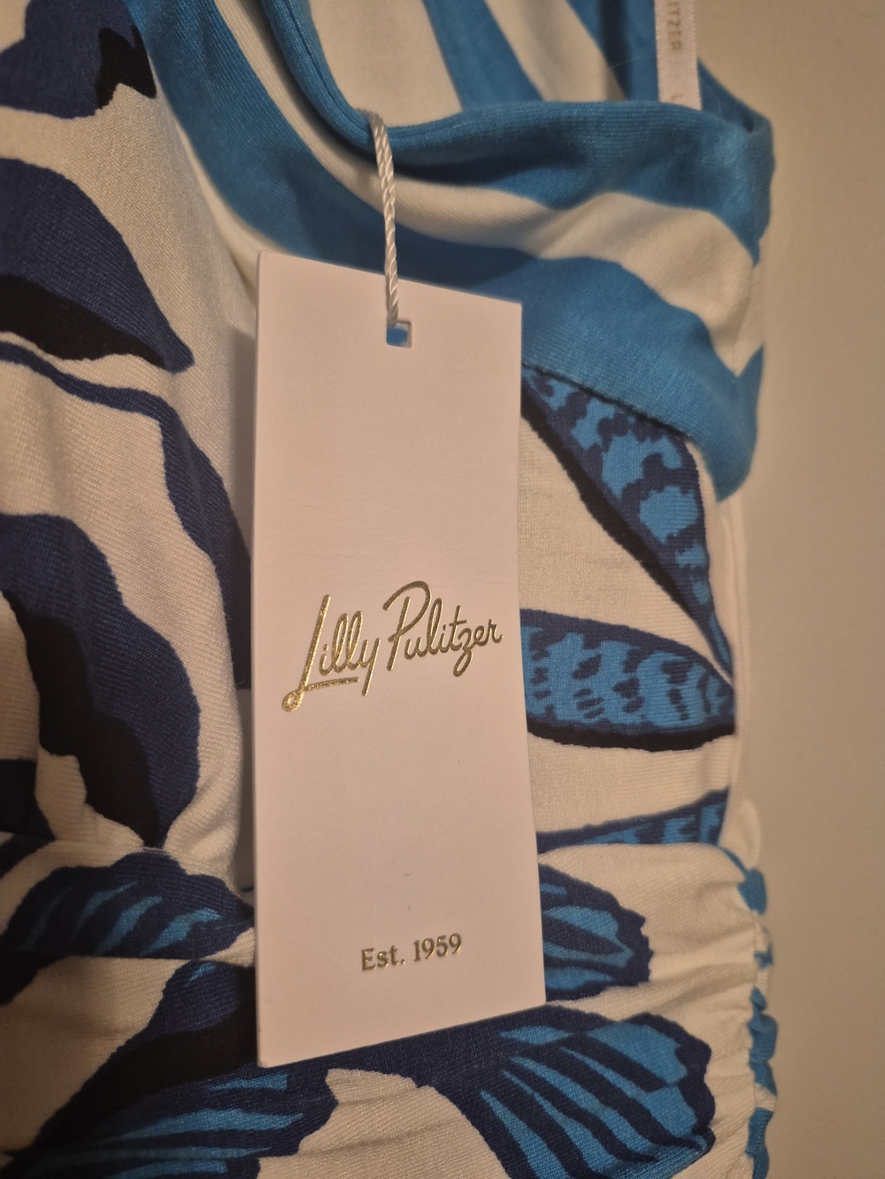 Lilly Pulitzer White Maxi Dress with Blue Tropical Print - Picture 3 of 6